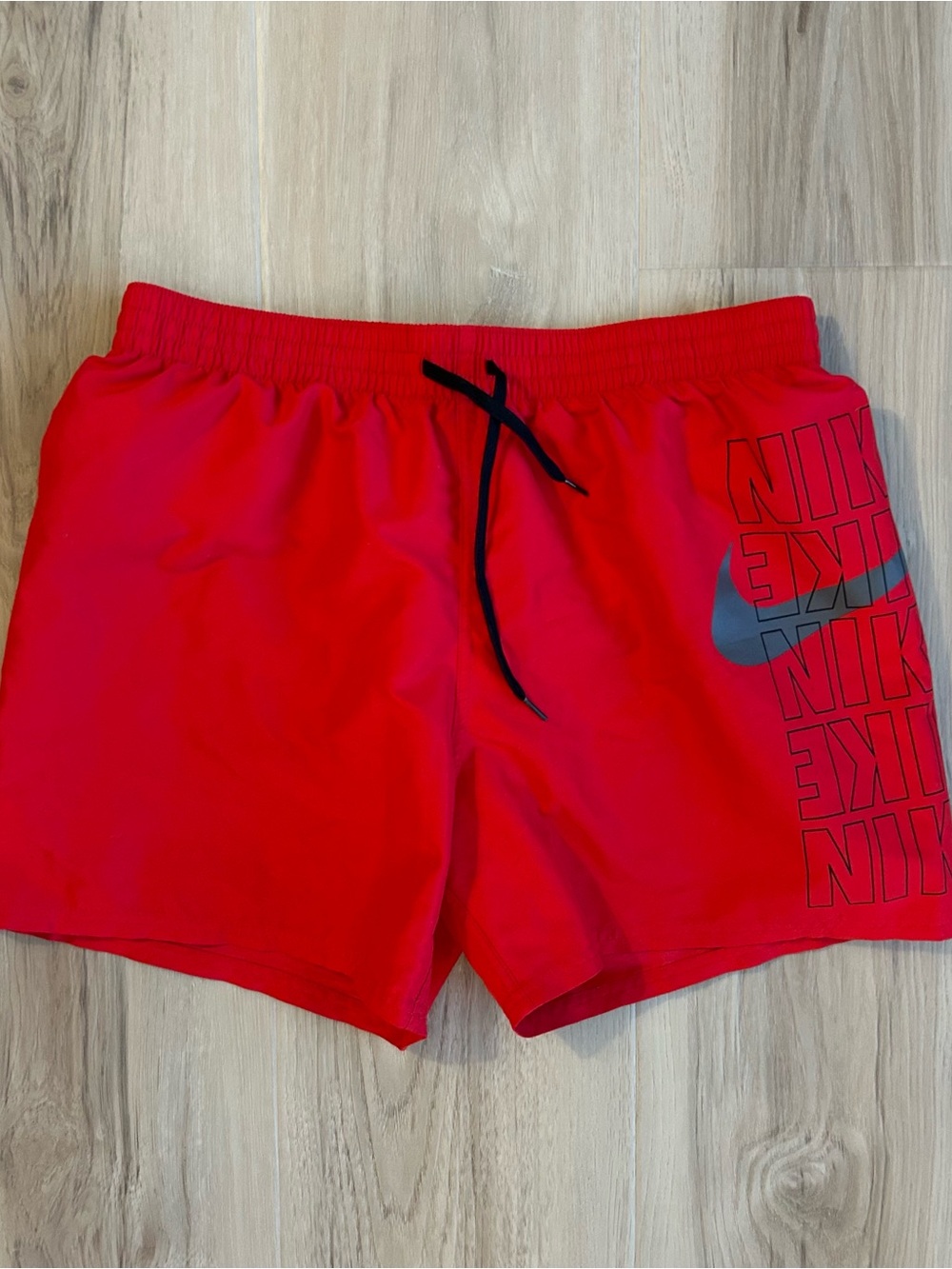 Nike Men’s Red Swim Shorts Athletic Volley Black Drawstring Size L